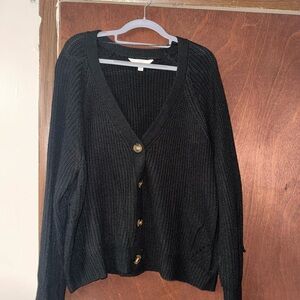 Time and Tru Black Button-Up Cardigan